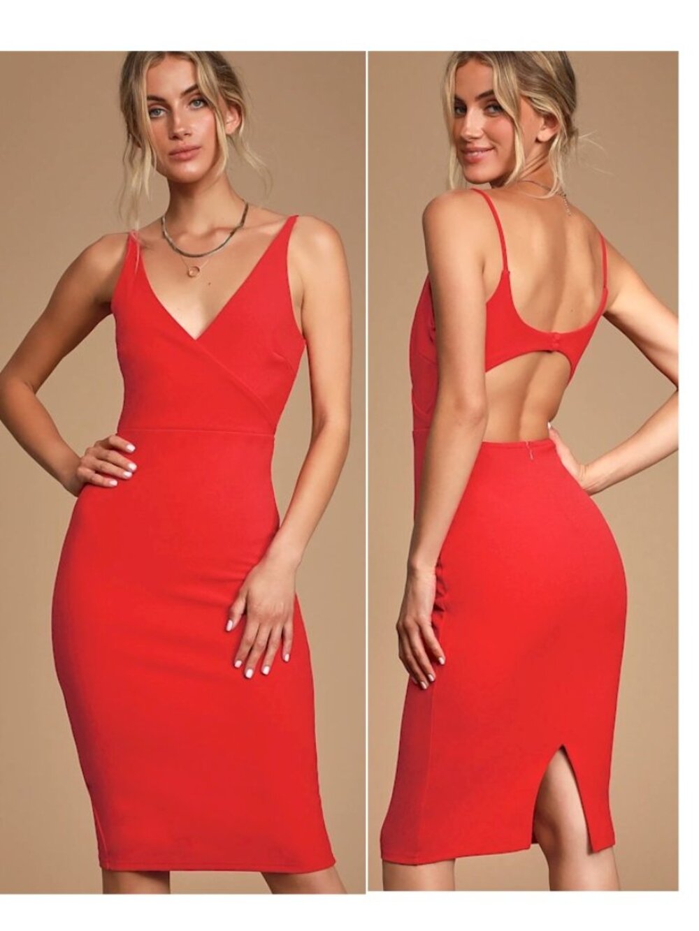 Lulus Alia Red Backless Bodycon Midi Dress Size Medium New NWT